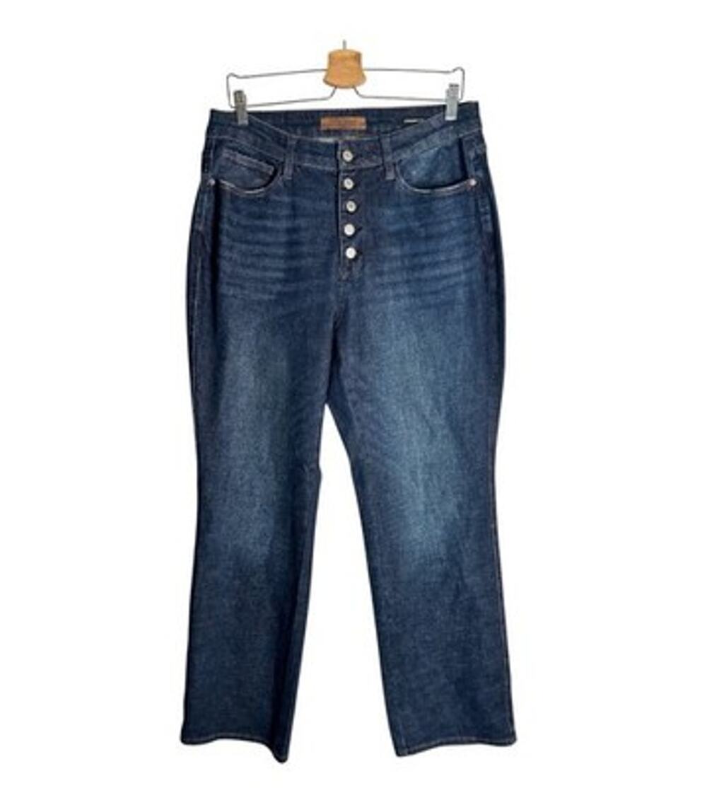 Judy Blue Jeans Womens Straight Leg Dark Wash Button Fly Stretch Denim Size 14W